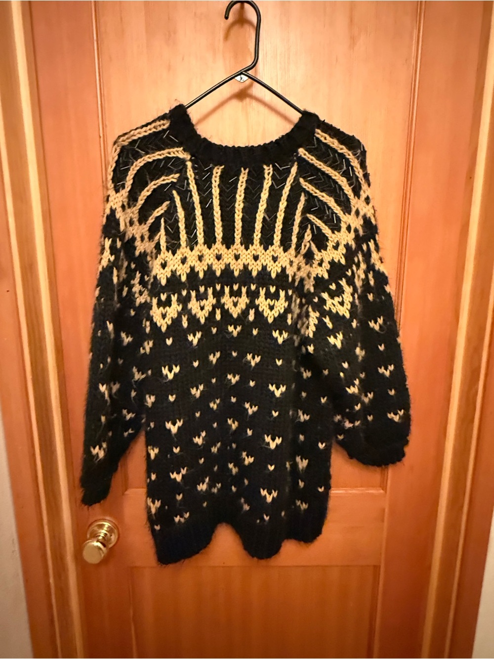 Zara Black and Gold Fair Isle Crewneck Sweater
